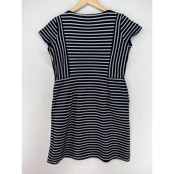 PEA IN THE POD Dress M Nursing Maternity Textured Striped Side Zip Shift Blue - Picture 2 of 16